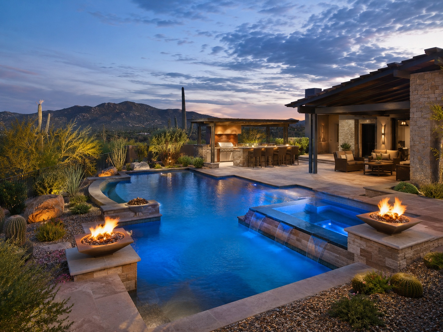 Spy Designs modern desert fire feature pool concept