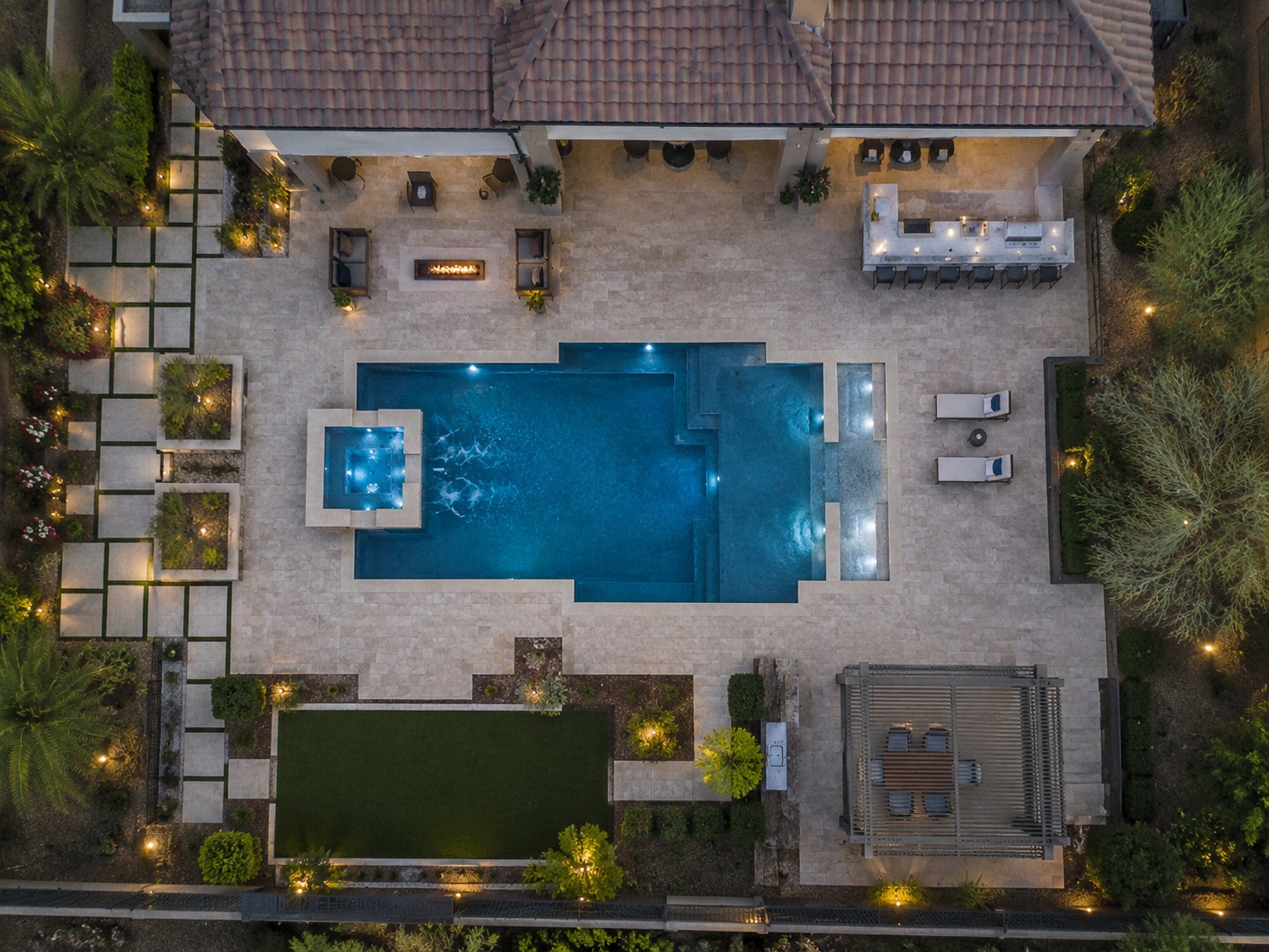 Aerial luxury backyard master plan